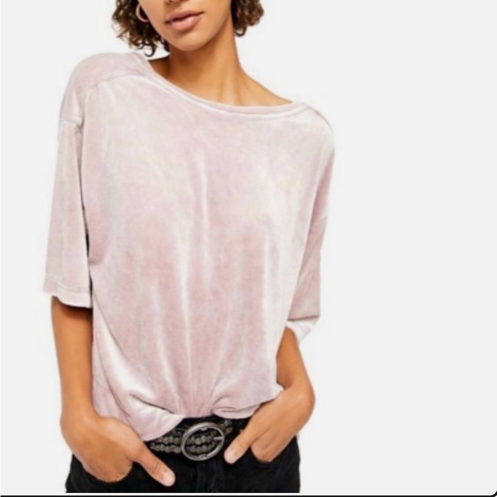 NEW, We The Free People Valerie Velvet Tee Size XS Mauve Wood Oversized Low Back